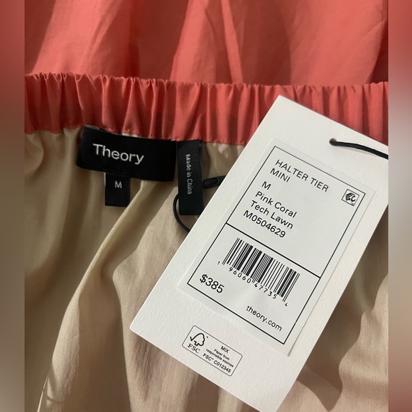 NWT Theory Tech Lawn Halter Tier Mini Dress in Pink Coral Sz M Fall Fashion Chic - Picture 8 of 11